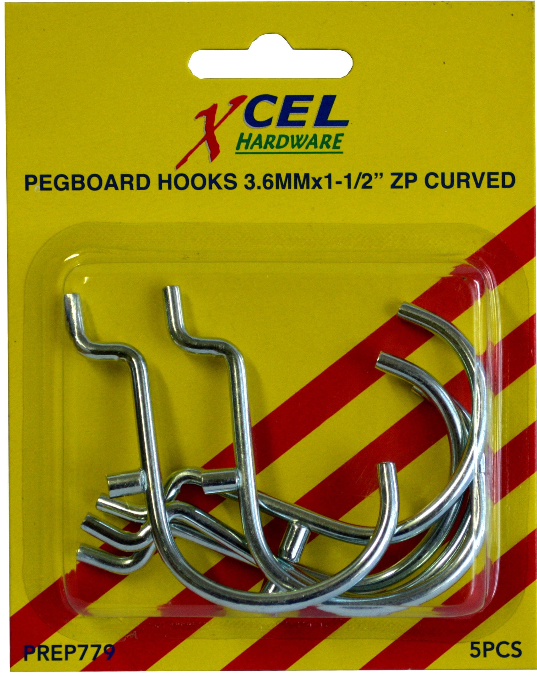 Xcel Pegboard Hooks (5) 1/8 x 1.5"Curved