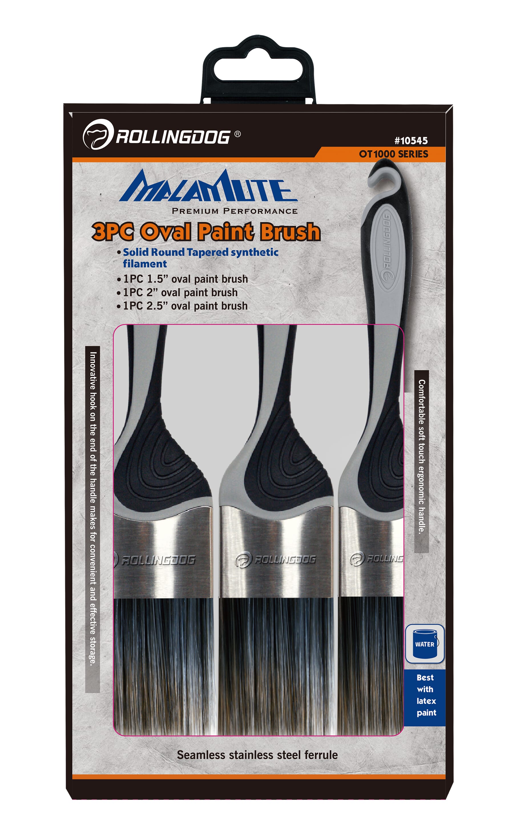 Rolling Dog Paint Brush Set Pro Oval 3 pce