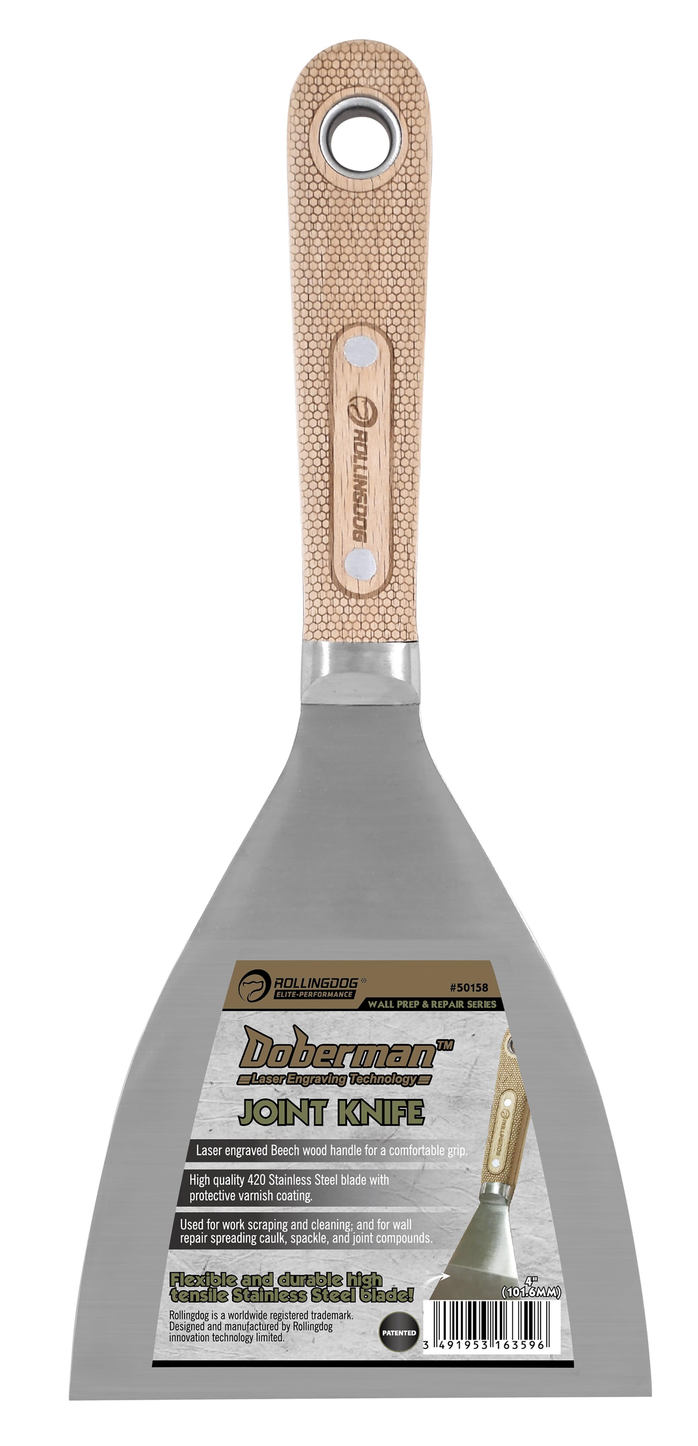 Rolling Dog Putty Knife Flexible 100mm Wooden Handle