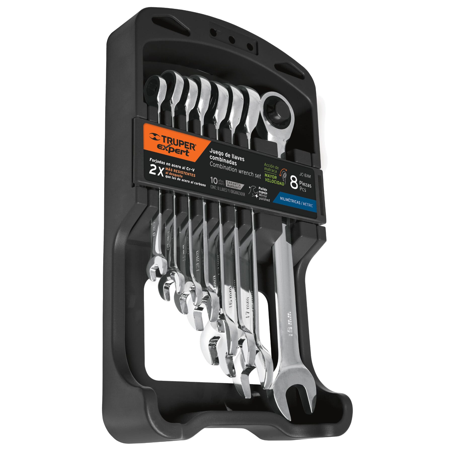 Truper Combination Wrench Set with Ratchet - Metric 8-pce