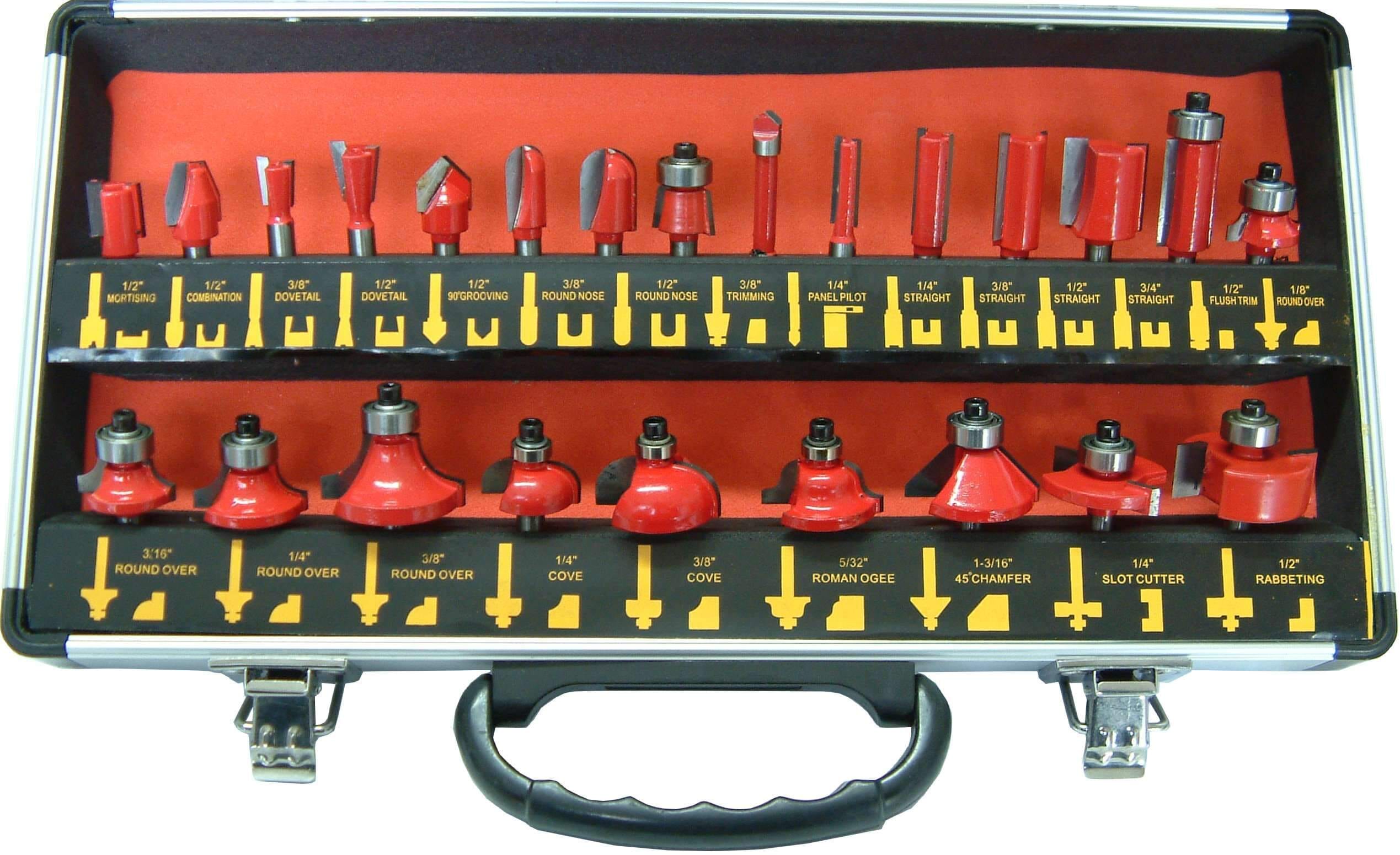 Xcel Router Bit Set In Aluminium Case 1/4"Shank 24-pce