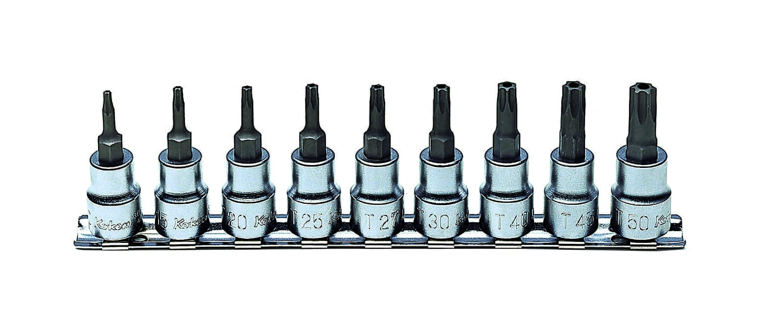 Koken RS3025-PR Penta-Lobe Bit Socket 5 Point with hole on Rail 9pc 3/8"Dr 10PR-50PR
