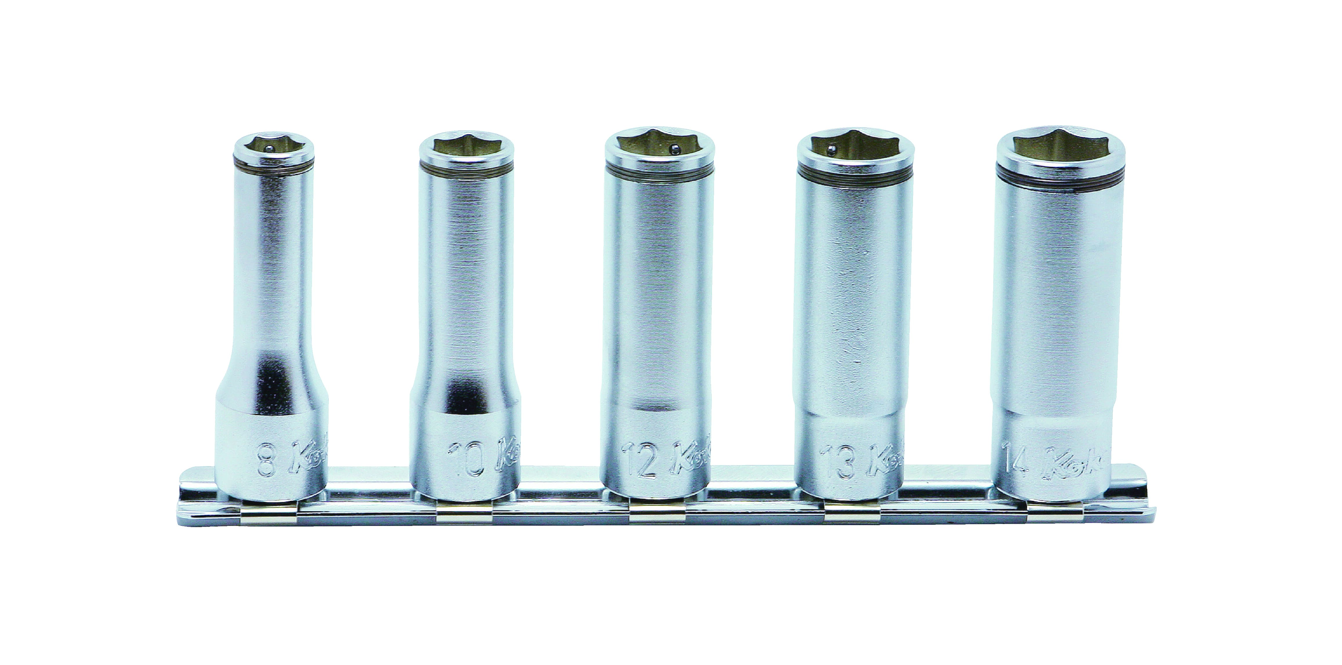 Koken 3/8" Dr Nut Grip Socket Set On Rail - 5pc 8-14mm