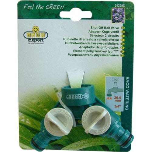 Raco Hose Twin Tap Adaptor - Plastic Carded #RT55/255C 1/2" x 3/4"