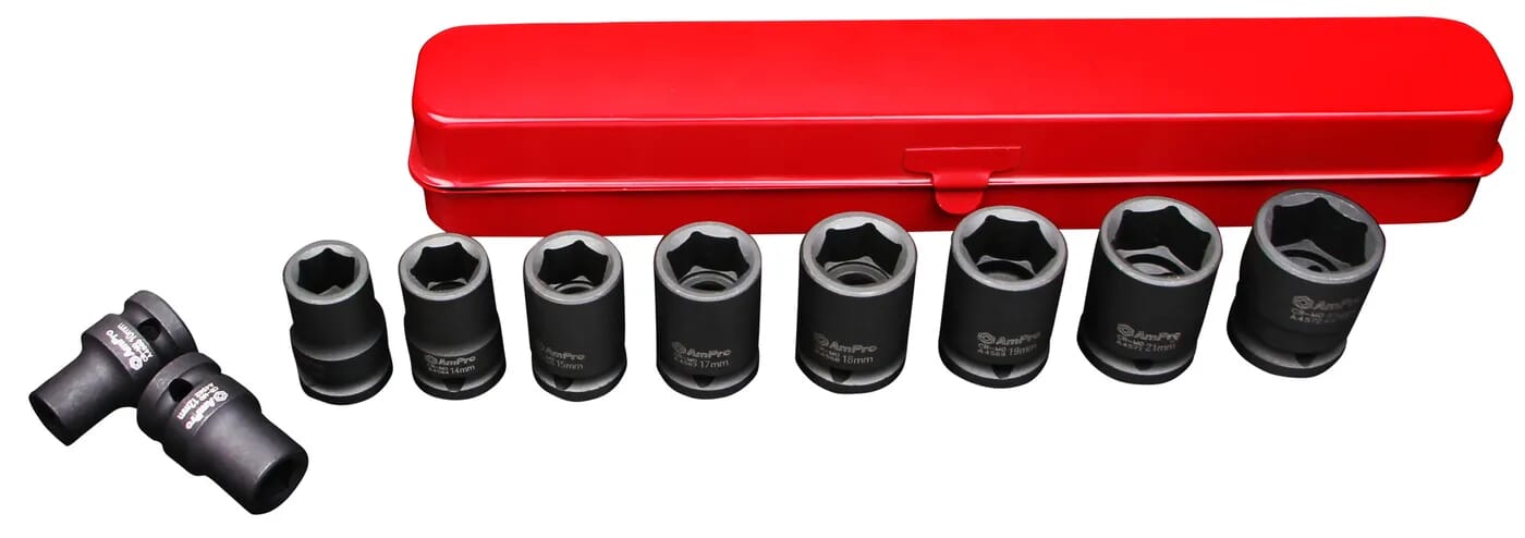 AmPro Air Impact Socket Set 1/2" Dr 10-22mm 10pc