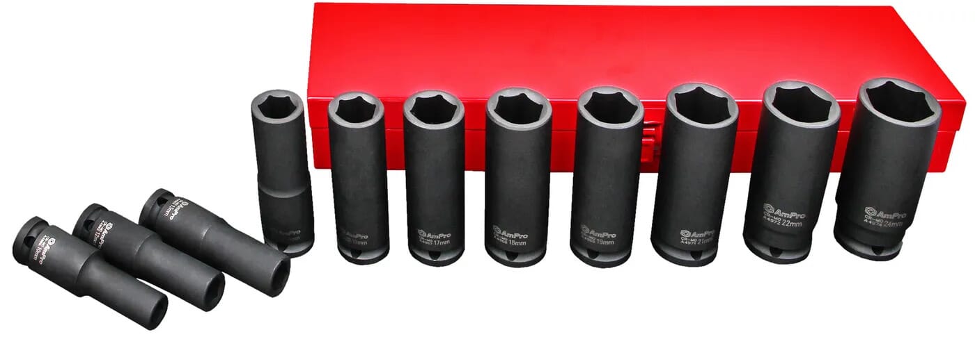 AmPro Deep Air Impact Socket Set 1/2" Dr 10-24mm 11pc