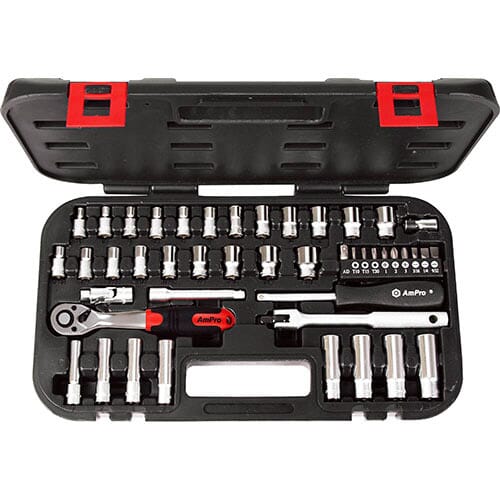 AmPro Socket and Hex Bit Set 1/4" Dr Metric / SAE 45pc (In Blowcase)