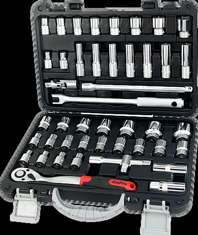 AmPro Socket Set 1/2" Dr 3/8"-1" & 8-32mm Metric/SAE 45pc 6pt (in Blowcase)