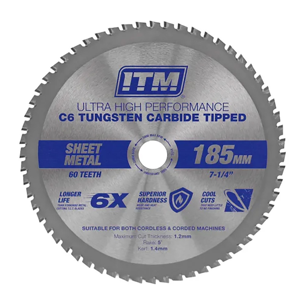 ITM 185mm Sheet Metal Cutting Blade Cermet CarbideTipped 60T