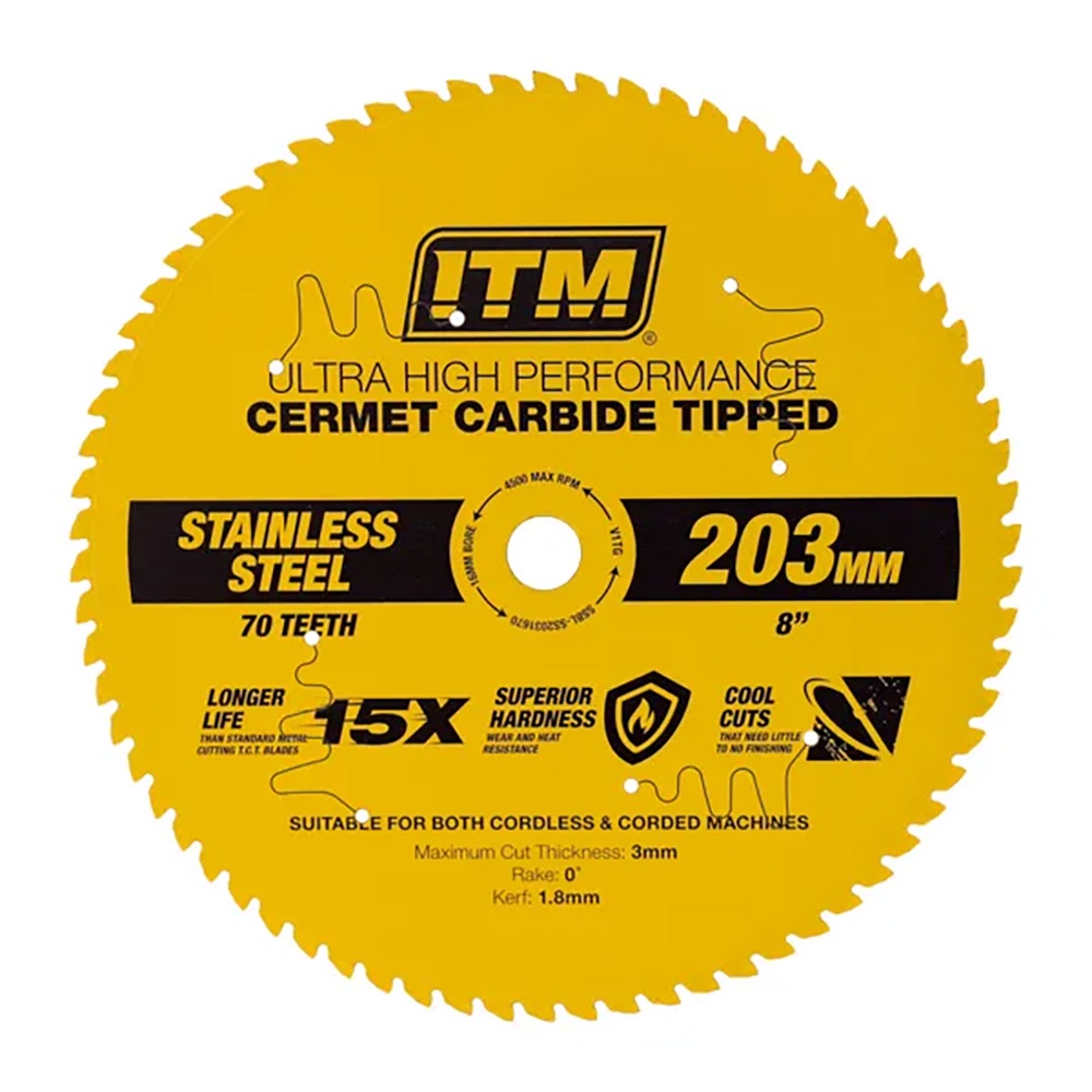 ITM 203mm SS Metal Cutting Blade Cermet Carbide Tipped 70T
