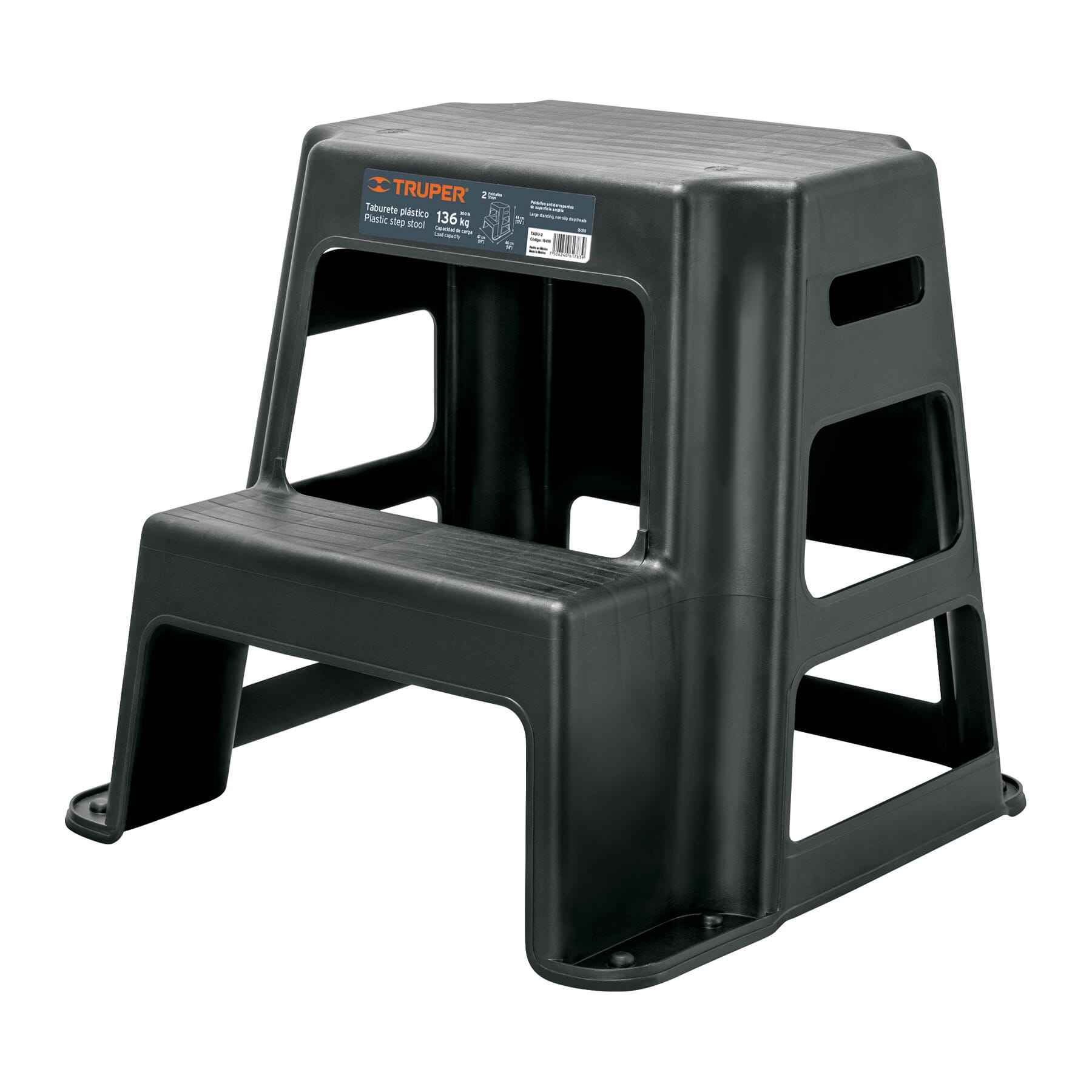 Truper Step Stool - Polypropylene Fixed 2-Step 136kg Capacity