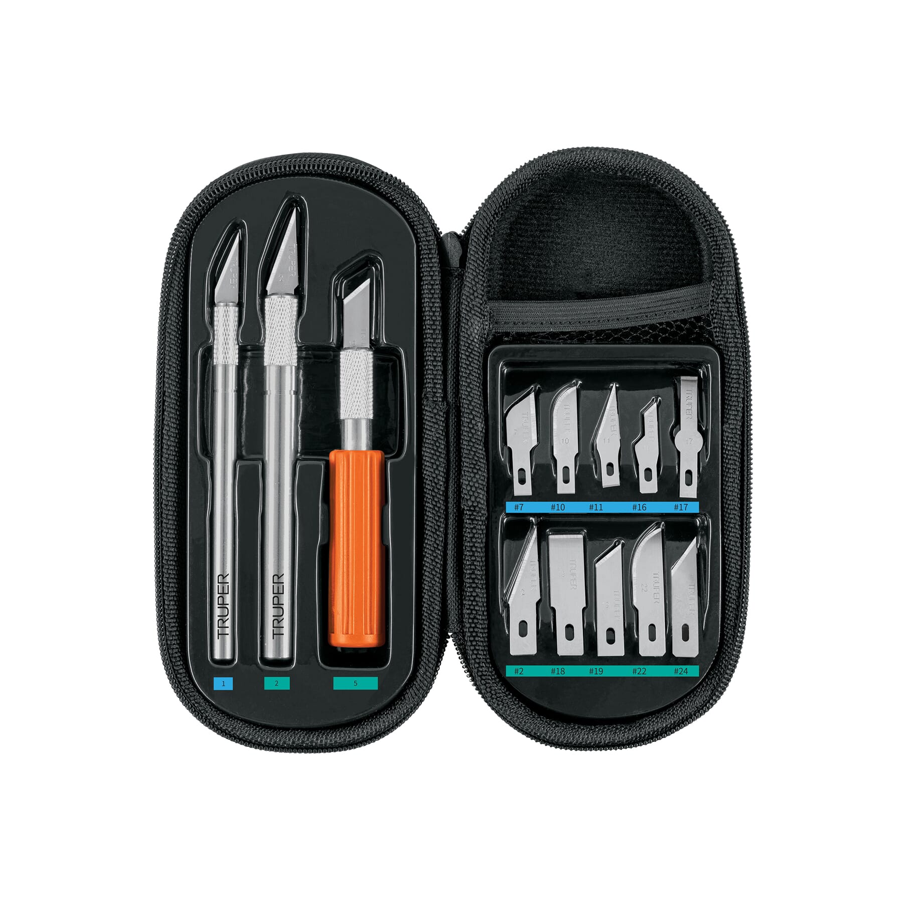 Truper Hobby Knife set with 11 pieces in case -