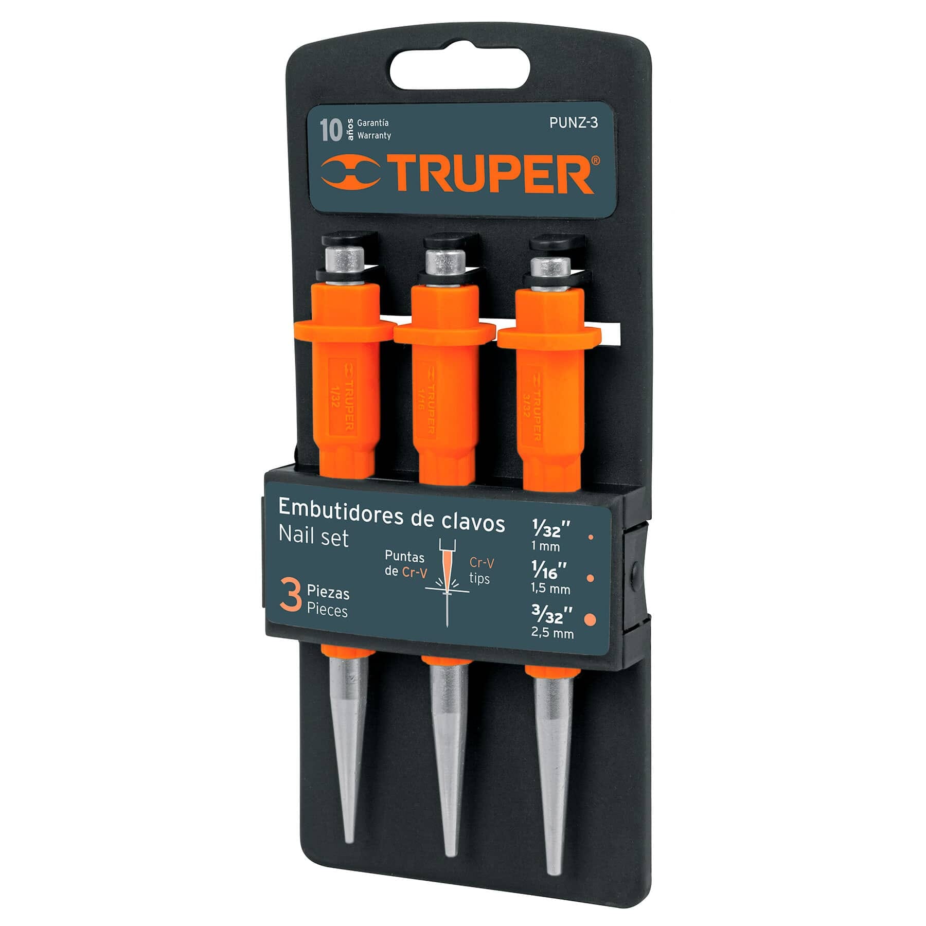 Truper Nail Punch Set with Finger Protectors 3-pce