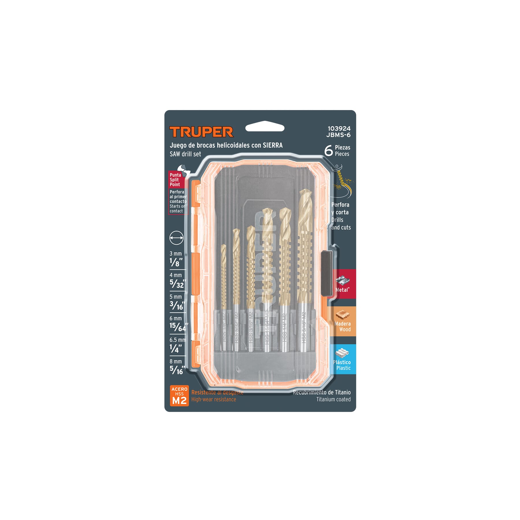 Truper Saw Drill Set Titanium Coated 3mm-8mm 6-pce
