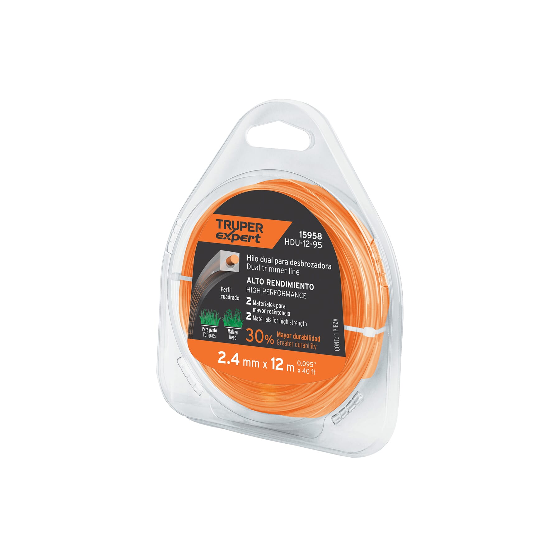 Truper Weed Trimmer Line Heavy Duty - Square Pattern  12m 2.4mm