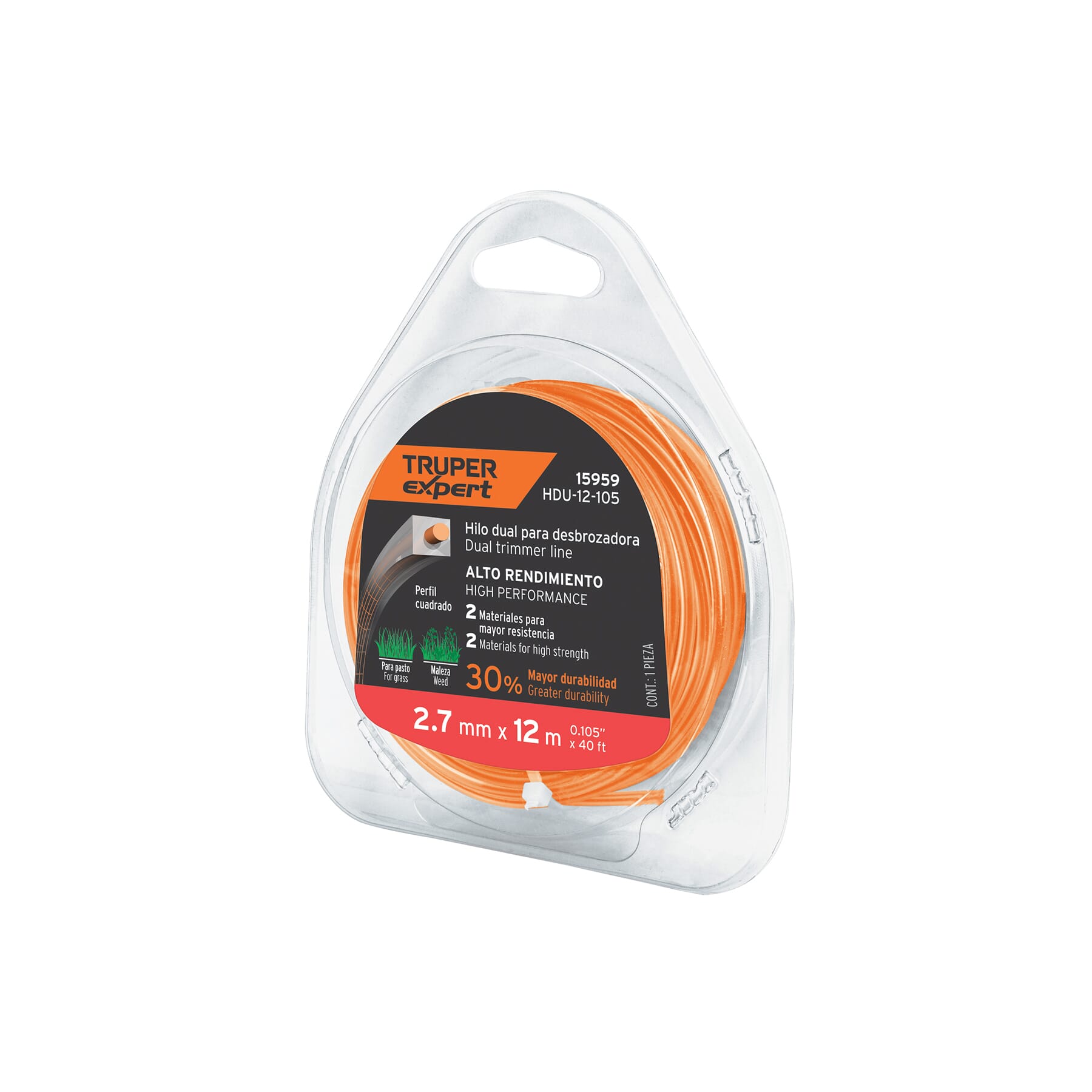 Truper Weed Trimmer Line Heavy Duty - Square Pattern  12m 2.7mm