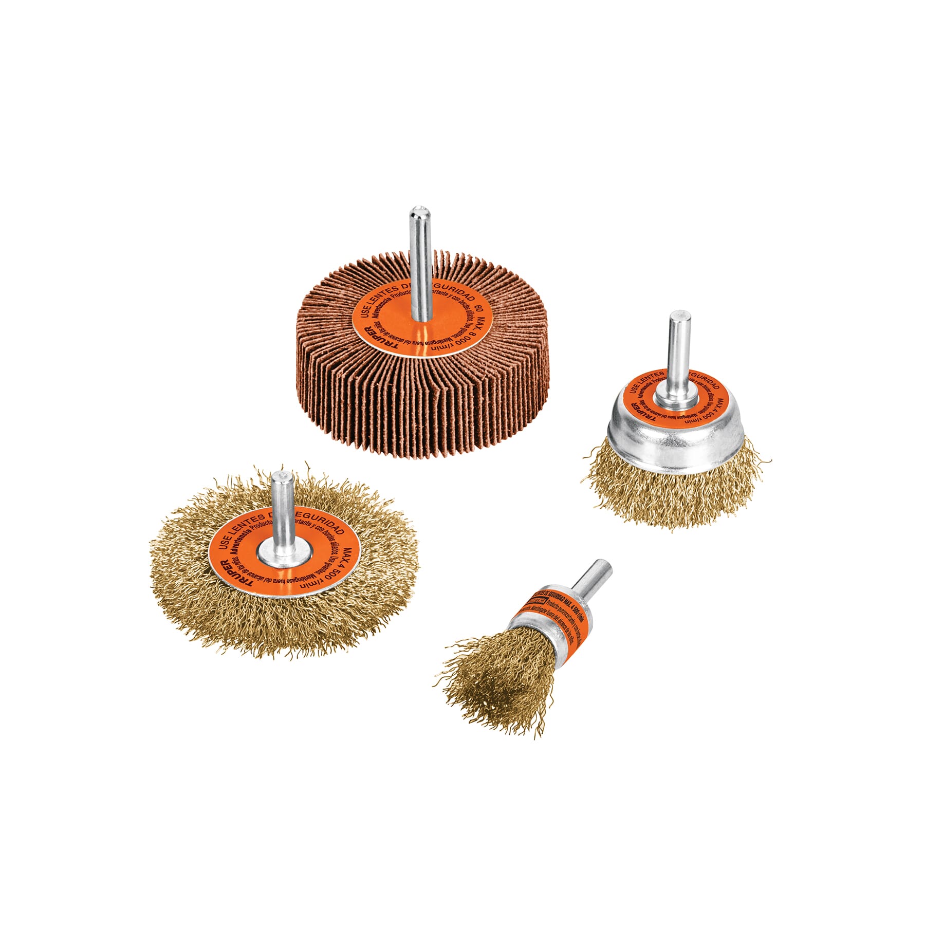 Truper Wire Power Brush Set With Flapwheel 6mm shank 4 piece 11577